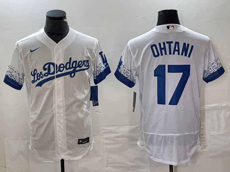 Mens Los Angeles Dodgers #17 Shohei Ohtani White 2022 City Connect Flex Base Stitched Jersey->los angeles dodgers->MLB Jersey